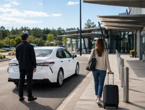 Driver meeting a pre-booked passenger at Taupō Airport arrivals