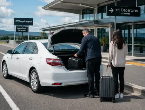 Pre-booked taxi transport to Taupō Airport for departing passengers